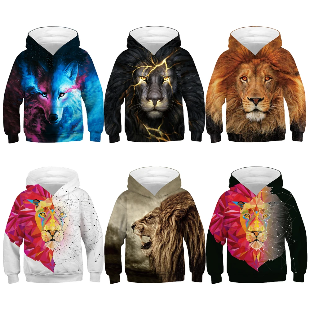 

Lion And Wolf 3D Print Boys Hoodies Teens Spring Autumn Coats Kids Hooded Sweatshirt Children Long Sleeve Pullover Tops Clothes