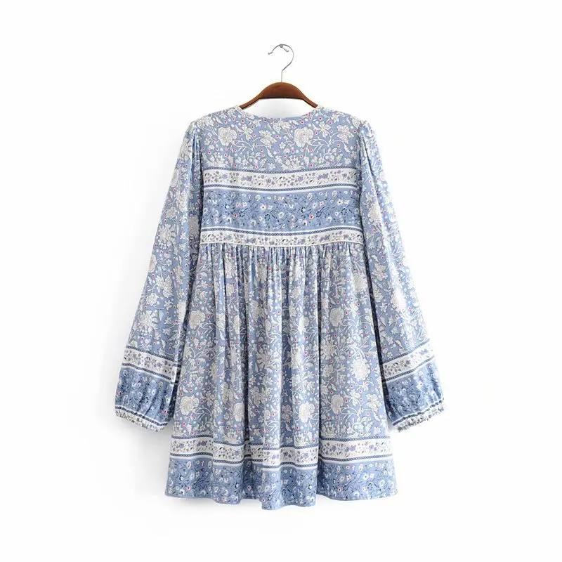 

Western Style 2019 Summer New Style WOMEN'S Dress Retro Ethnic Printed Blue And White Porcelain Cotton Short Dress Skirt Fashion