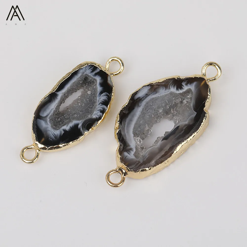 Случайные произвольной формы Druzy Агаты срезанные бусы с подвеской, плиты Drusy бусины золото под ключ двойная Пряжка браслет соединитель ZJC-19AMAJ