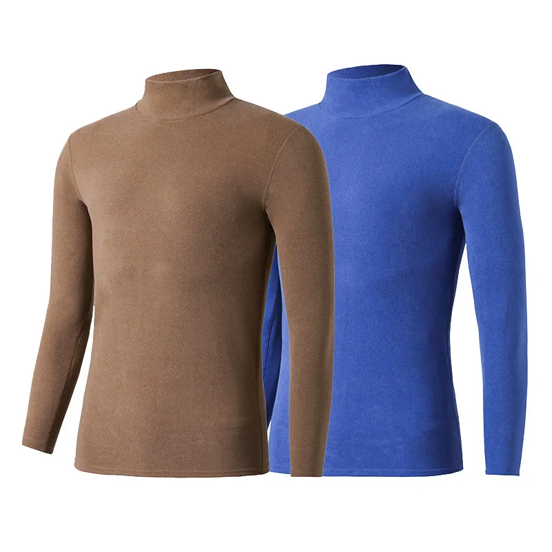 

Winter Men Mid High Collar Double Sides Sanding Underwear Top Super Warm Napping Fabric Tshirt Daily Wearing Inside Or Outside