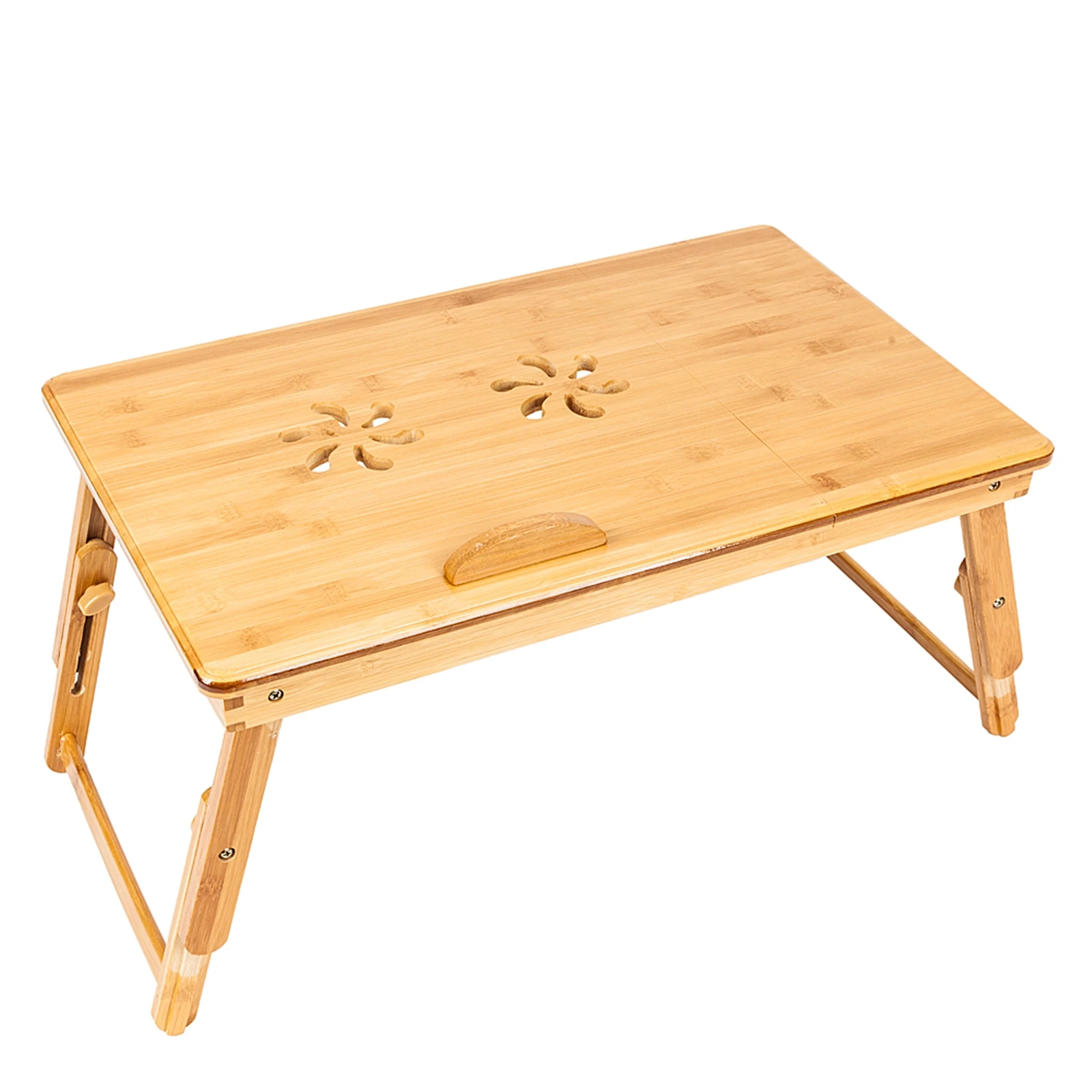 53cm Trendy Double Flowers Engraving Pattern Adjustable Bamboo Computer Desk Wood Color 53cm Trendy Double Flowers Engraving Pattern Adjustable Bamboo Computer Desk Wood Color