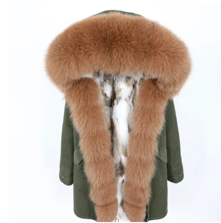Зимняя женская длинная куртка большого размера пальто из меха лисы с большим меховым воротником из натурального меха съемная подкладка из кроличьего меха Модная парка - Цвет: 14