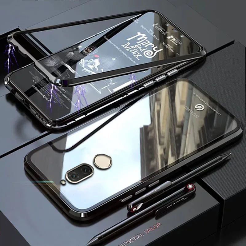 Чехол Coque для Huawei mate 10 lite 10 lite mate 10 lite Магнитная Рамка Жесткий металлический бампер односторонняя задняя крышка для телефона - Цвет: black