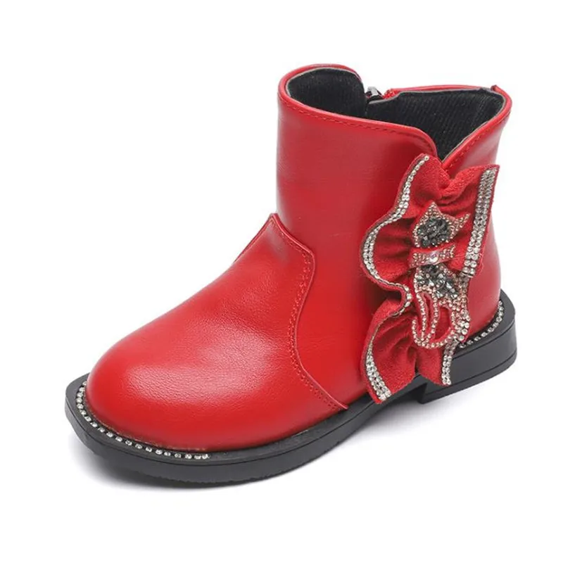picture color Зимние новые черные детские ботинки для девочек детская обувь с высоким бантом платье принцессы для девочек ботинки для больших детей Размер 26-36 - Цвет: picture color