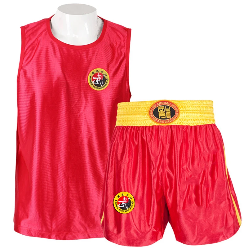 Тренировочная форма для кикбоксинга, для мужчин и женщин, ММА, рубашка, Муай Тай, шорты, для мальчиков и девочек, для детей, Sanda Grappling, детская одежда, костюм - Цвет: Red without dragon