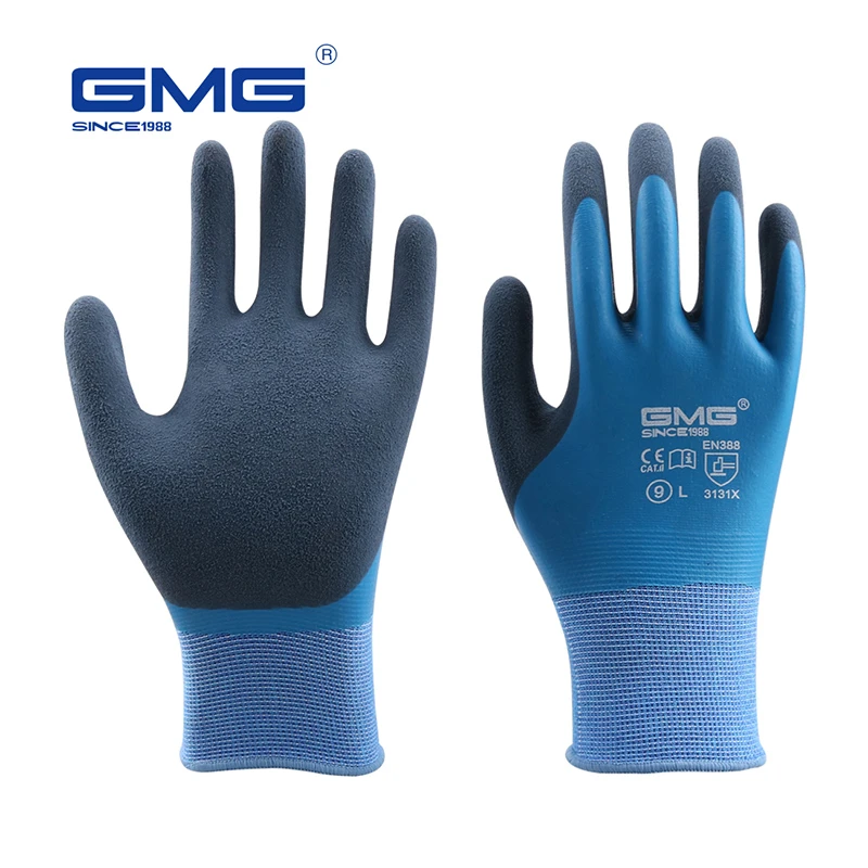 safety work boots Working Gloves Safety Gloves For Work Blue Polyester Grey Latex Sandy Coating Garden Farming Construction Waterproof Gloves lightweight safety boots