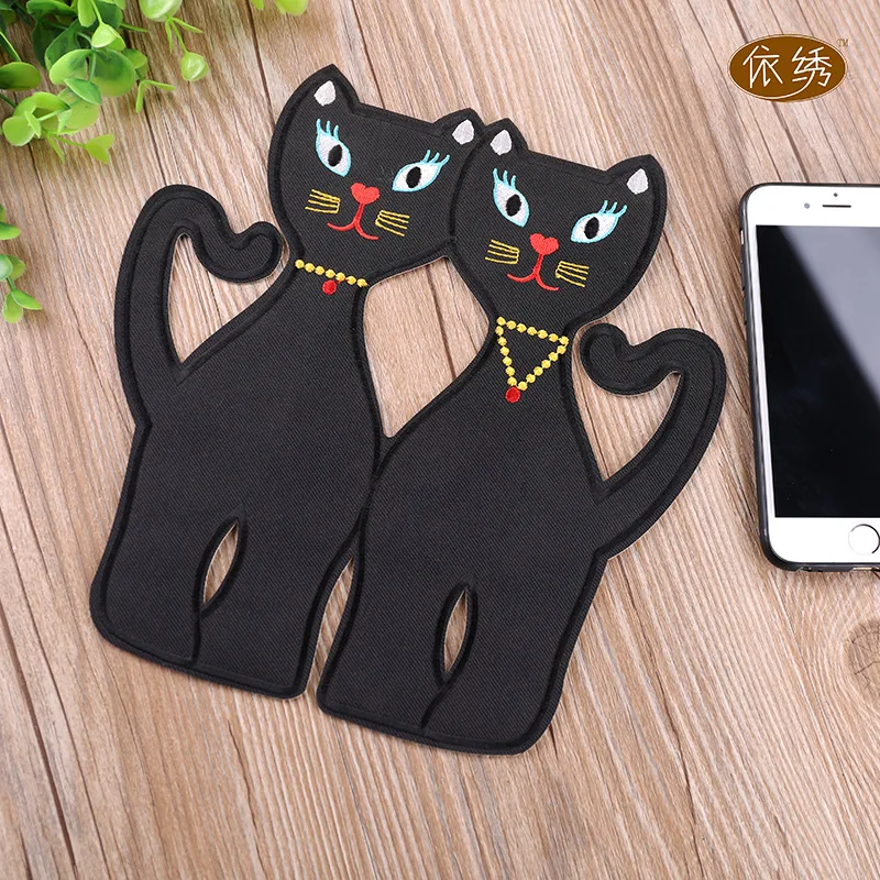 

5 Pcs/lot Large Embroidery Patches Clothing Decoration Accessories Cute Animals Black Cat Couple Diy Iron Heat Transfer Applique