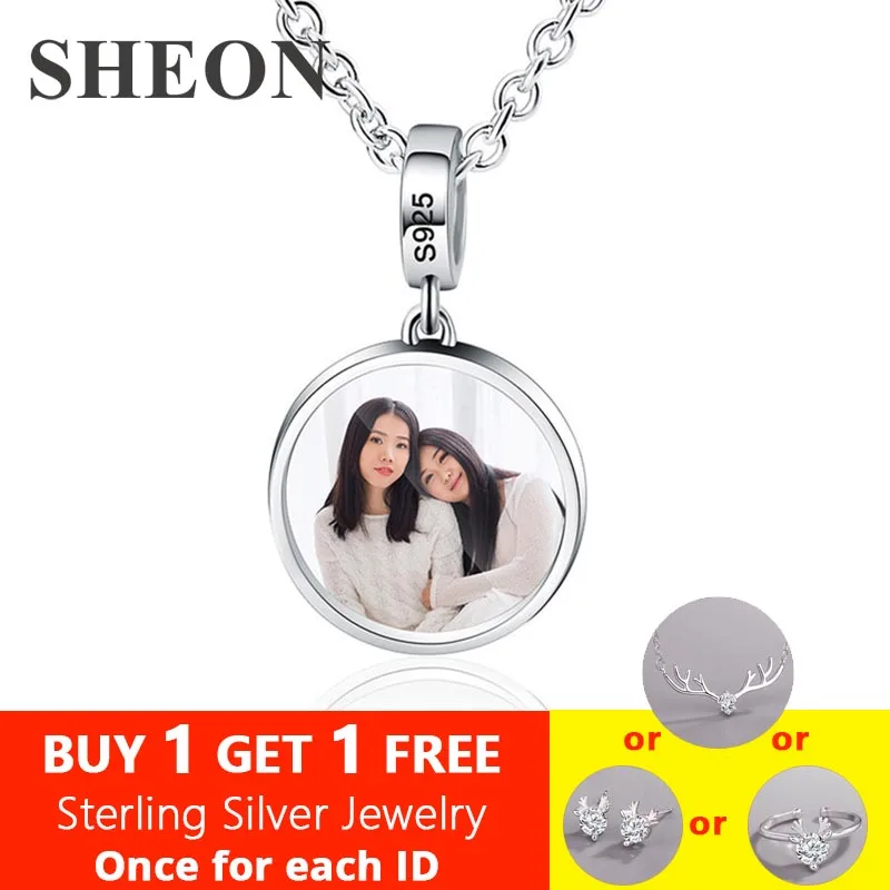 

SHEON 925 Sterling Silver Custom Color Photography Necklace Personalized Keepsake Picture Necklace DIY Jewelry Gift for Mom