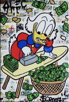 

Hand Painted Alec Monopolyingly Graffiti Art Duck Ironing Money Painting Wall Art Wall Art For Living Room