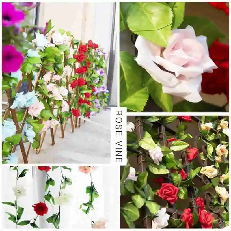 

2.4m Simulation Plants Fake Ivy DIY Wall Hanging Decor Artificial Rose Rattan Silk Flower String Leaf Vine Wedding Garland