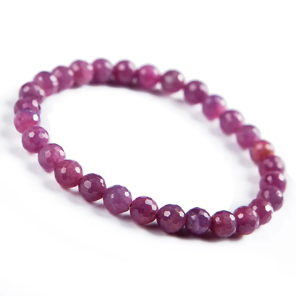 

6mm 7mm 8mm Natural Red Ruby Gemstone Crystal Faceted Cut Round Beads Stretch Bracelets For Women Fine Jewelry AAAAA