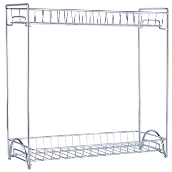 

Two Layers Stainless Steel Detachable Storage Shelf Rack Home Kitchen Seasoning Holder Organizer - Silver