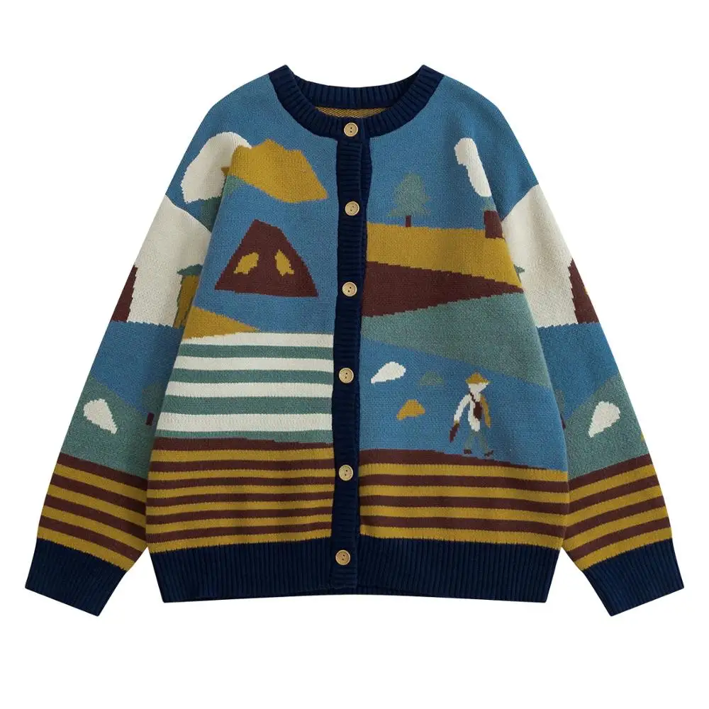 

Autumn Winter New Design Harajuku Loose Ladies Sweater Coat O Neck Long Sleeve Women Knitted Jacket Cardigan Thick