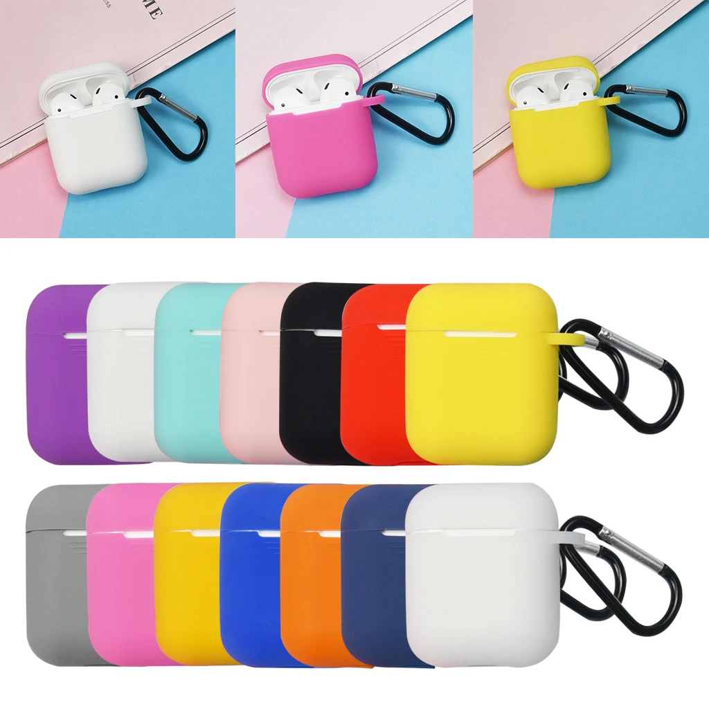 For Airpods Full Protective Case Cover Portable Silicone Skin with Keychain Protector for Apple Airpods Earphone Charging Case