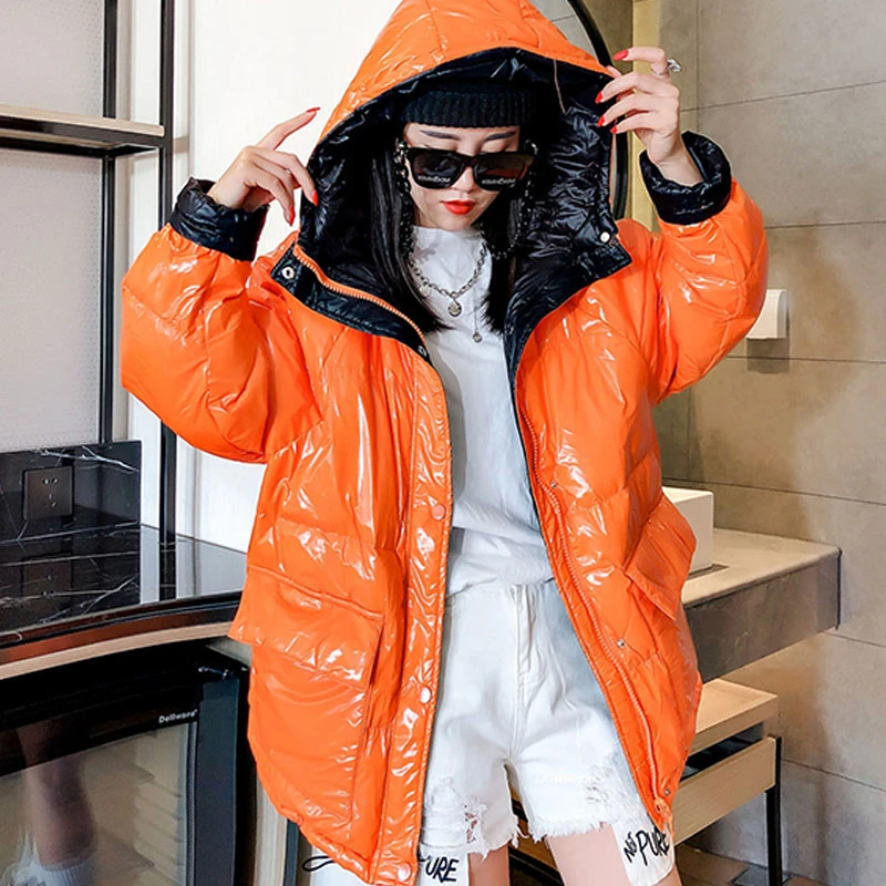 2020 Glossy Winter down Jacket Women hooded