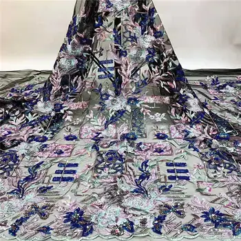 

Nigerian Design 3D Sequins Lace fabric 2020 Latest High Quality Sequins lace fabric for Haute couture Dress Wedding Party