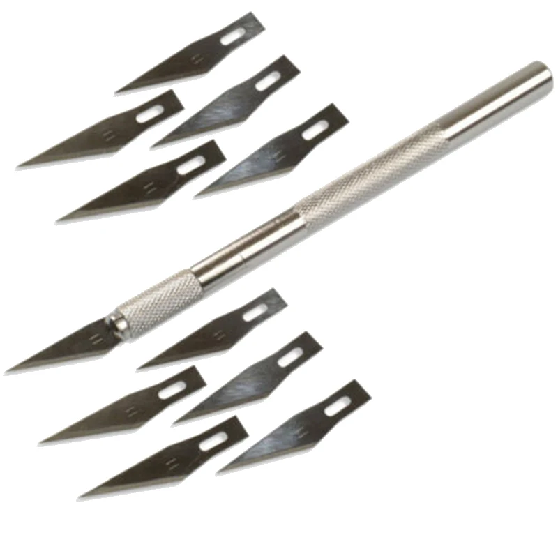 

10pcs Replaceable Blades + Metal Scalpel Cutter Engraving Craft Tool for Art Carving Knife PCB Circuit Board Repairing Hand Tool