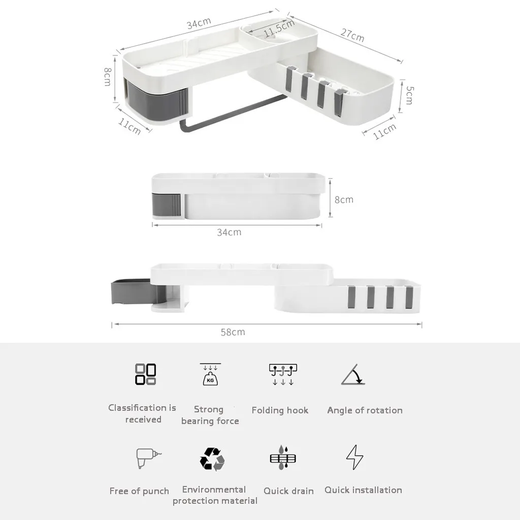 Новые многофункциональные вращающиеся держатели для хранения, стойка, органайзер для ванной комнаты с 4 крючками, настенная кухонная полка для хранения, d2