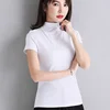 Cotton Women T-shirt Turtleneck Short Sleeve women shirt All match Lady Top Black White Gray Yellow Shir ► Photo 2/6