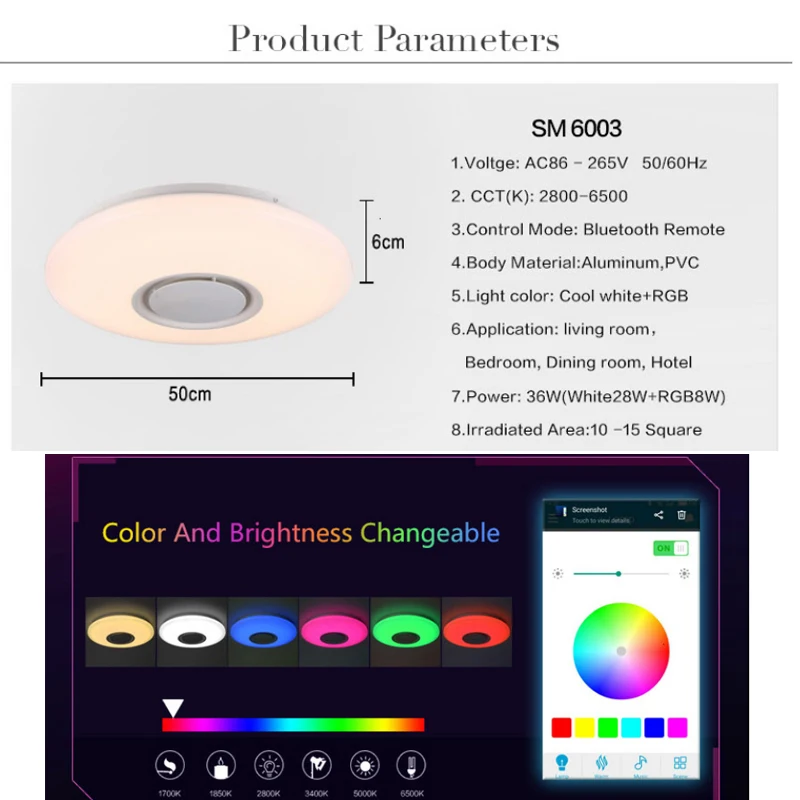 Музыкальный светодиодный потолочный светильник с Bluetooth управлением, меняющее цвет, светильник для спальни, потолочные светильники
