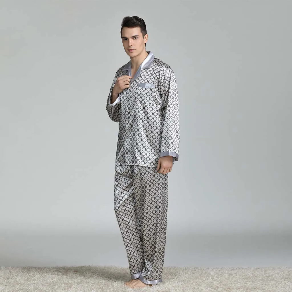 Feitong pijama hombre, Мужская Новая мода, черный, серый цвет, с длинными рукавами, с принтом, домашняя одежда, одежда для сна, Пижамный костюм, pijama masculino