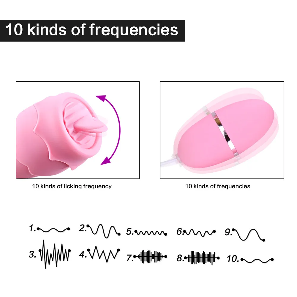 Lip Licking Vibration and Vibrator Egg 10 Frequency Strong Stimulation USB Rechargeable Clitoral Sucking Wand Sex Toy for Women (4)