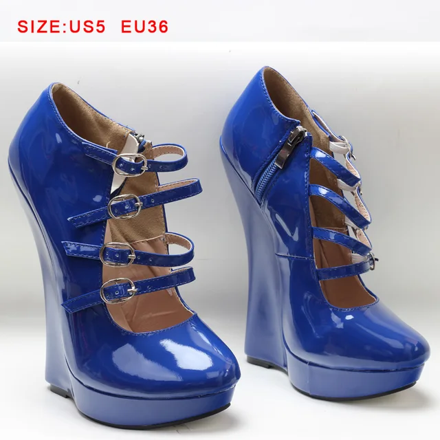 Clearance style Fetish BDSM Sexy high heel pump sandals shoes blue-36