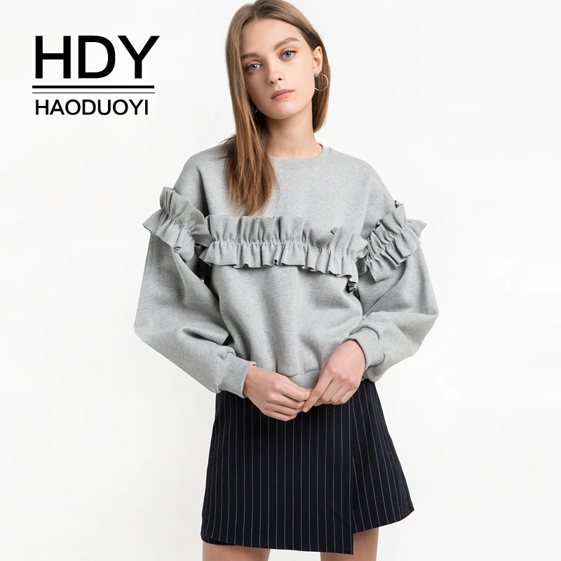 HDY Haoduoyi, новая мода, женская уличная одежда, Женский пуловер, топ, Повседневный, длинный рукав, o-образный вырез, осенняя, одноцветная, простая Толстовка