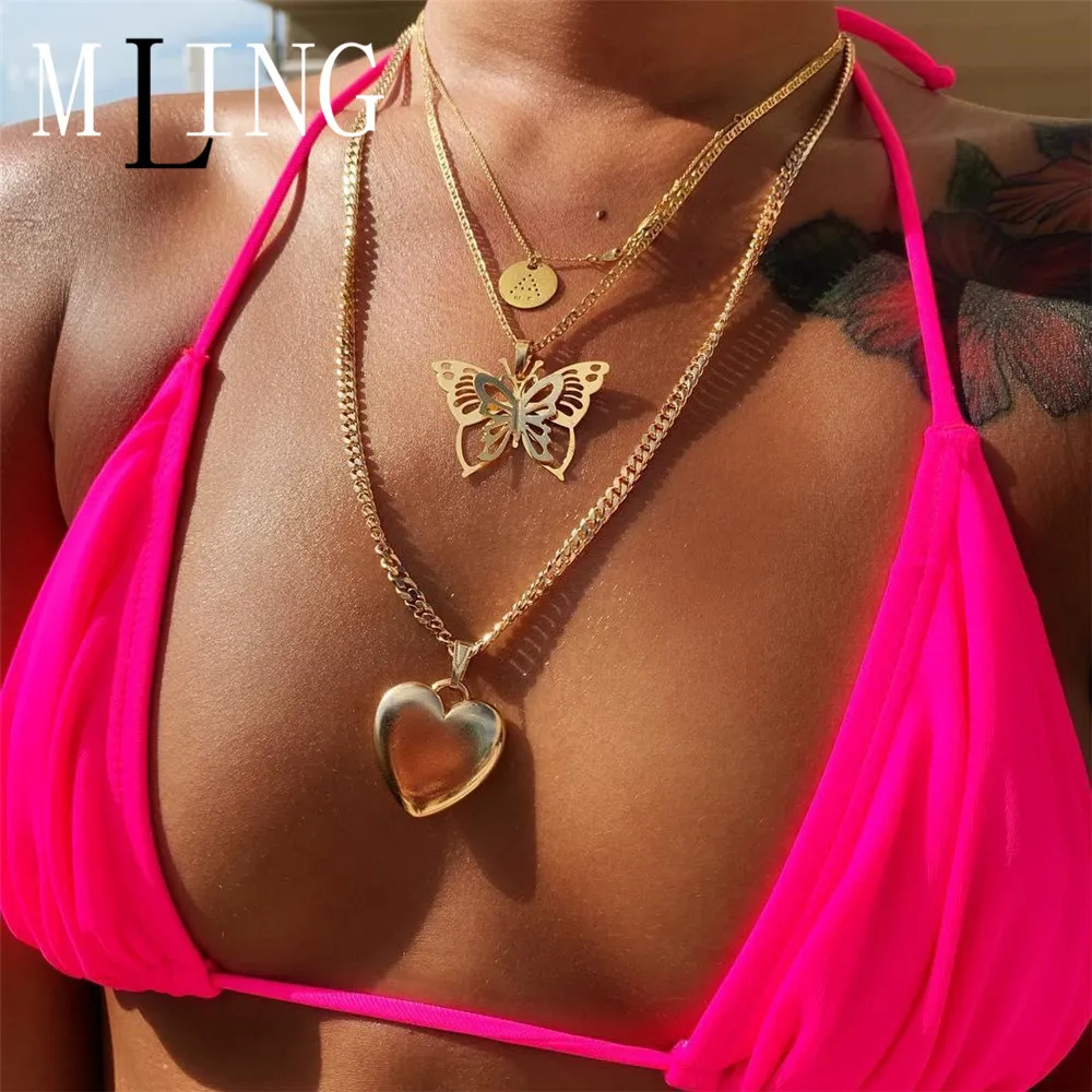 MLING Vintage Multi-layer Gold Choker Necklace Bohemian Circle Letter Heart Butterfly Pendant For Women | Украшения и аксессуары