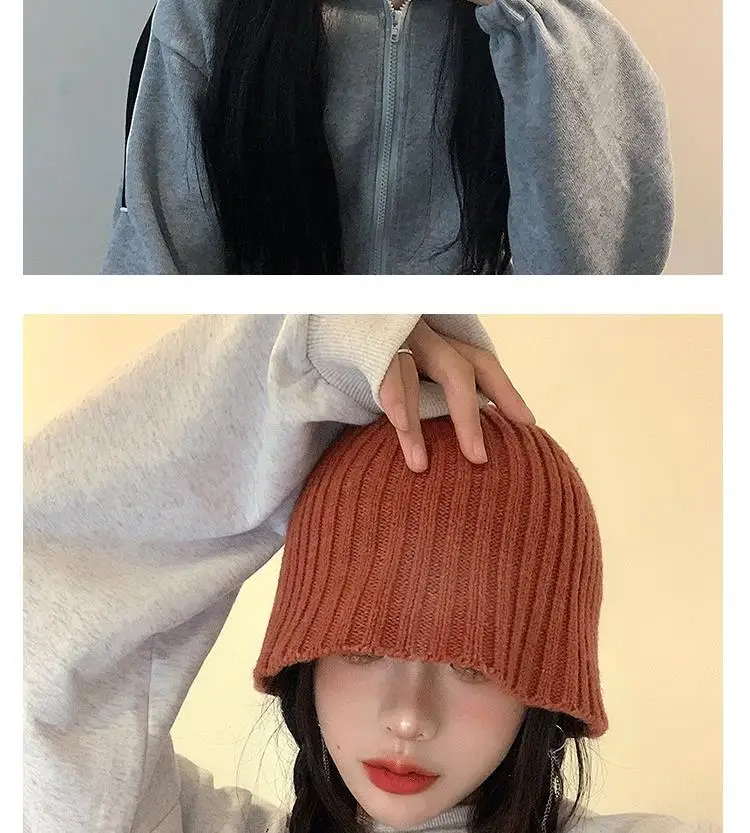 cow print bucket hat 2021 New Fall and Winter Campaniform Knitted Bucket Hat for Woman Red Black Brown Khaki Winter Hats Fashion Warm Cap Fishing Hat wool bucket hat womens