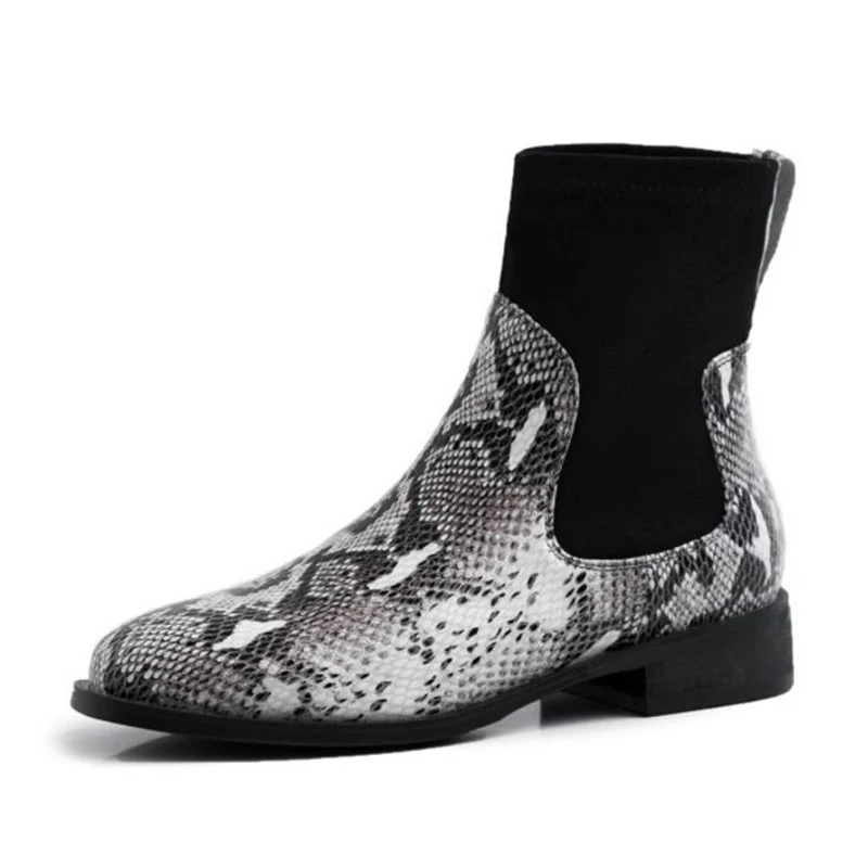 Taoffen Women Real Leather Snakeskin Pattern Flats Ankle Boots High Quality Round Toe Office Work Shoes Short Boots Size 33-40 - Цвет: Snakeskin pattern