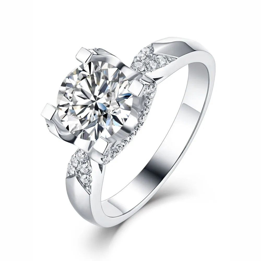 Классический Белое золото 14 карат 1ct 2ct 3ct 4 коготь Муассанит кольцо VVS1 круглой огранки для помолвки, свадьбы, годовщины кольцо индивидуальный заказ