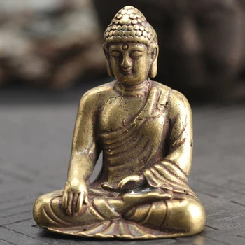

Craft Meditating Sitting Figure Sculpture Gifts Home Decoration Desk Buddha Statue Vintage Brass Artware Office Happiness Temple