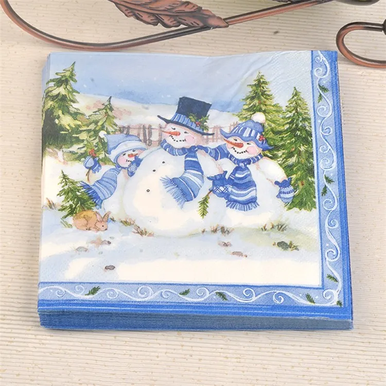paper napkins decoupage x 2 Christmas snowmen 21cm 