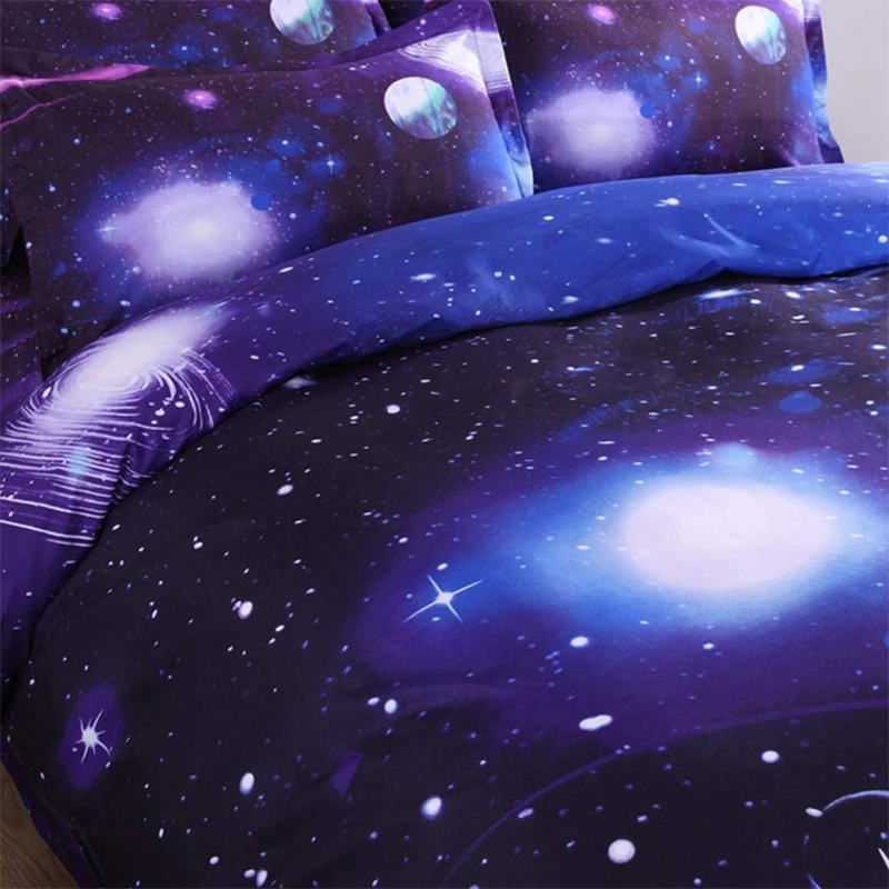 3D Galaxy постельные принадлежности пододеяльник одиночный Реверсивный фиолетовый звезда Галактика микрофибра постельные принадлежности Стёганое одеяло молния галстук ребенок девочка