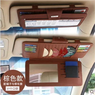 27 Pockets Sun Visor Sunshade Organizer Sleeve Holder Clips Car CD DVD Holder 10 Disc Storage Case Auto Accessories Double Layer - Название цвета: Коричневый