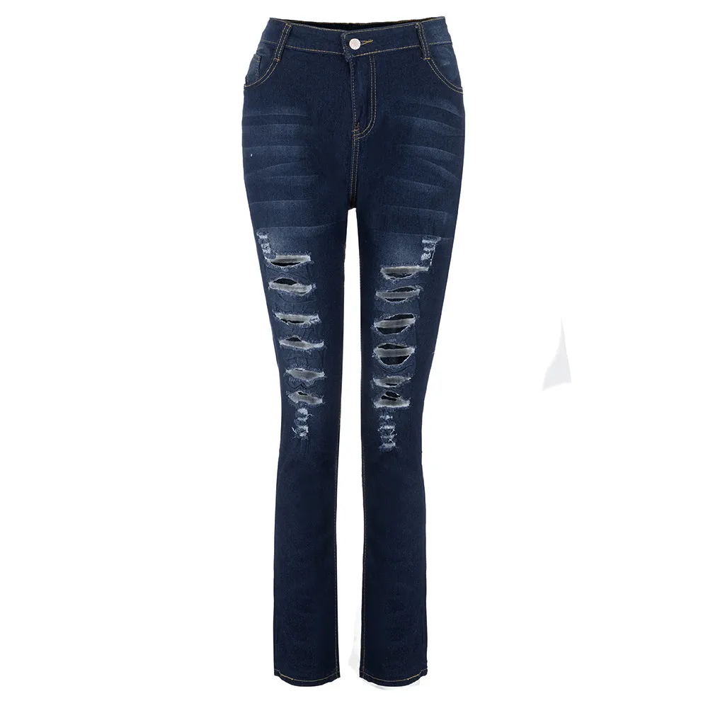 Женские повседневные длинные джинсы с карманами больших размеров джинсовые рваные Штаны для ежедневной носки W813