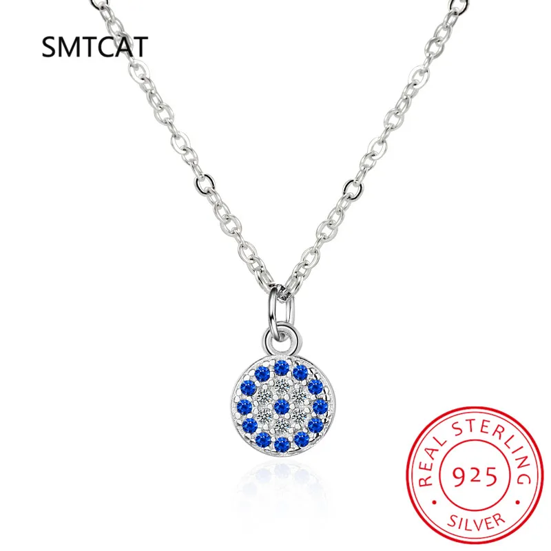 Blue Eye Necklace 925 Sterling Silver Zirconia Eyes Pendant Necklaces Trendy Link Chain Jewelry Gifts For Women Girls