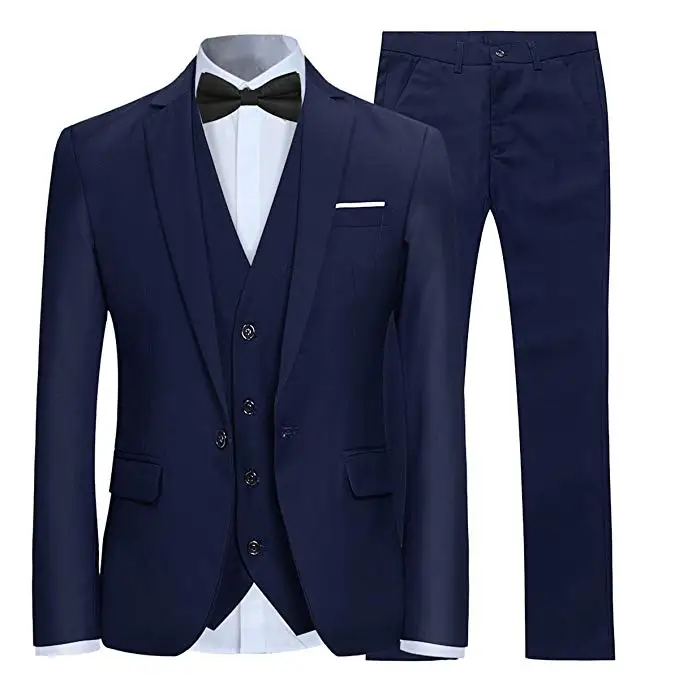 

Mens 3 Piece Suit Slim Fit One Button Groom Man Navy Blue Lapel Wedding Occasion Formal Suit(Jacket+Pant+Vest)