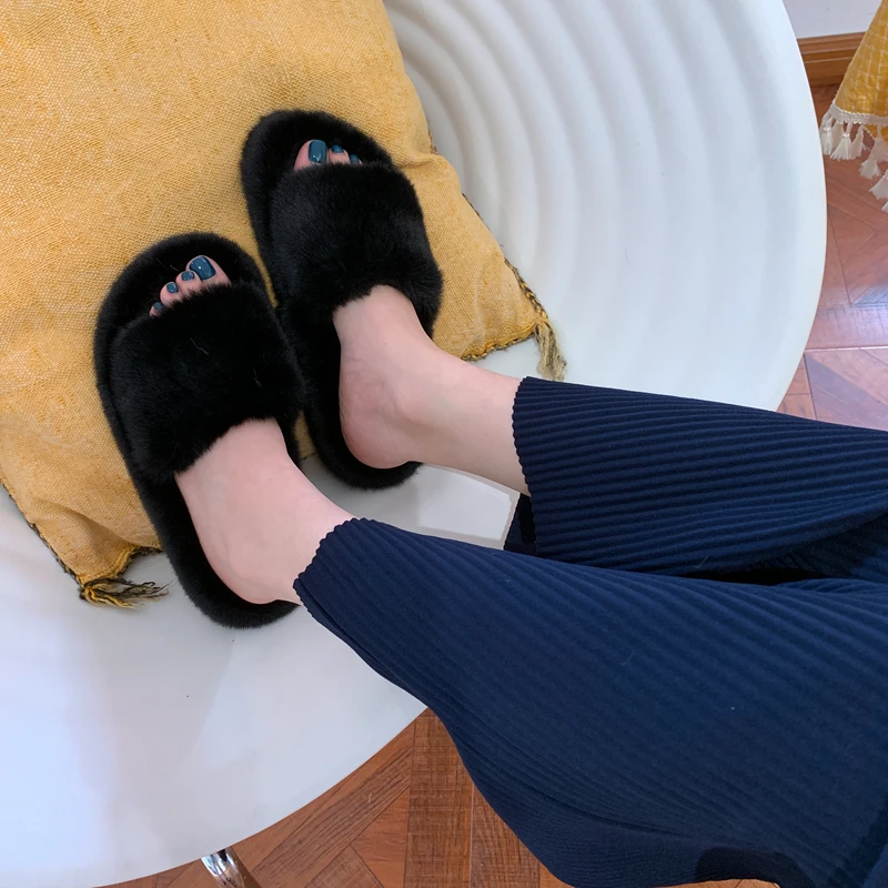 

Autumn and winter Short plush slippers flat shoes fashion house flats slippers designer slides