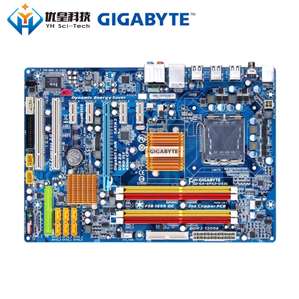 Оригинальная б/у настольная Материнская плата Gigabyte GA-EP43-US3L P43 LGA 775 Core 2 Экстремальный/Core 2 Quad/Core 2 Duo DDR2 ATX