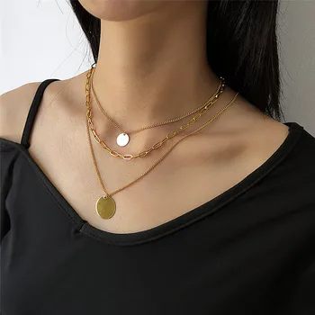 

Three Layered Round Smooth Chain Multi-Layer Necklace Long Sweater Chain Clavicle Chain For Women Dainty Simple Gold 925 Silver