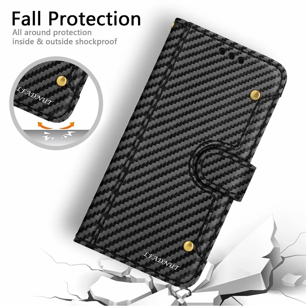 Carbon fiber Кожаный чехол-кошелек из углеродного волокна для samsung Galaxy S10 S8 S9 Plus S7 edge, Роскошный кошелек с держателем для карт, защитный чехол с подставкой - Цвет: Carbon fiber