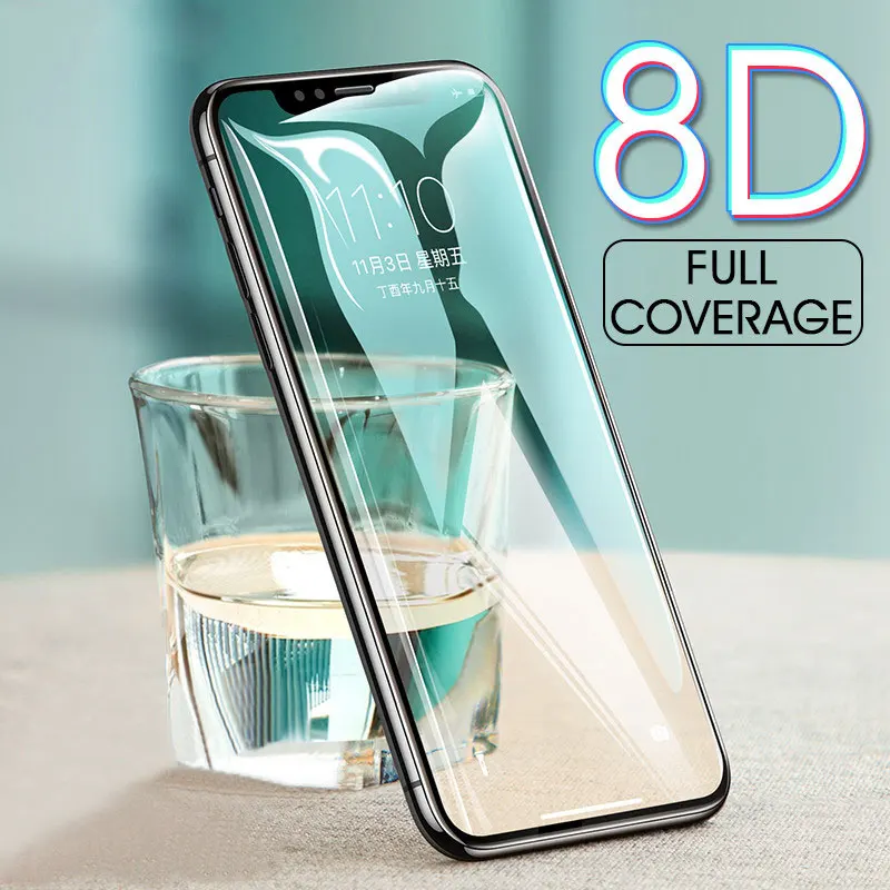 Закаленное стекло 8D с полным покрытием для iphone X 10 6 7 8 защитная пленка