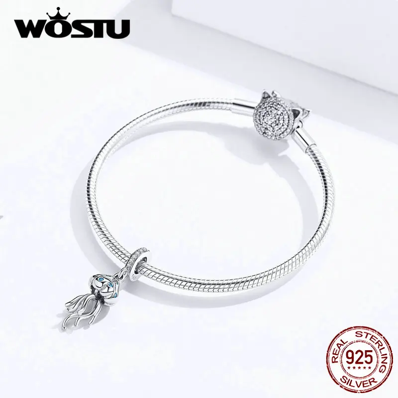 WOSTU, новинка, 925 пробы, серебряные медузы, бусины, подвески, подходят к оригинальному браслету и ожерелью, сделай сам, изготовление ювелирных изделий CQC1297