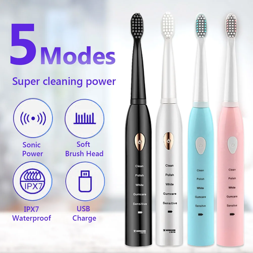 

Rechargeable Tooth Brushes Ultrasonic Sonic Electric Toothbrush Washable Whitening Teeth Brush Adult Timer Brush 4 Models