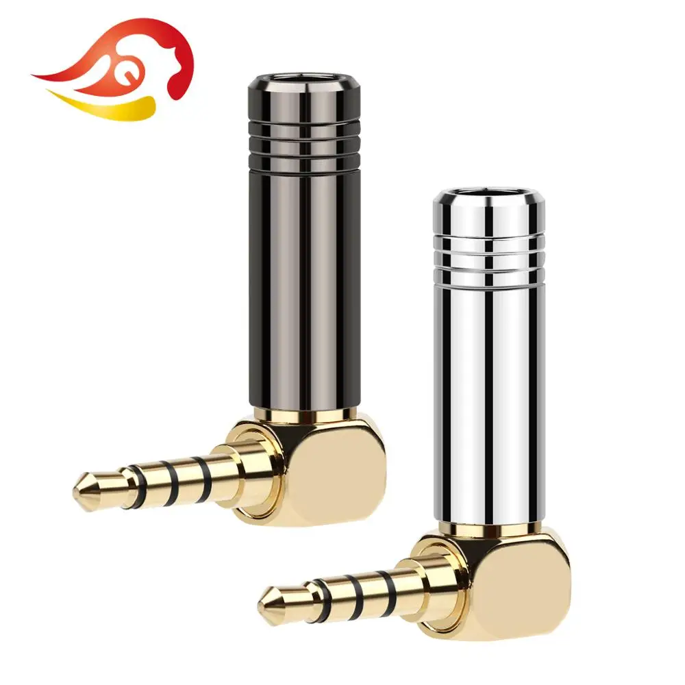 Qyfang 3.5mm Audio Jack 4 Poles Earphone Right Angle Bend Plug Metal