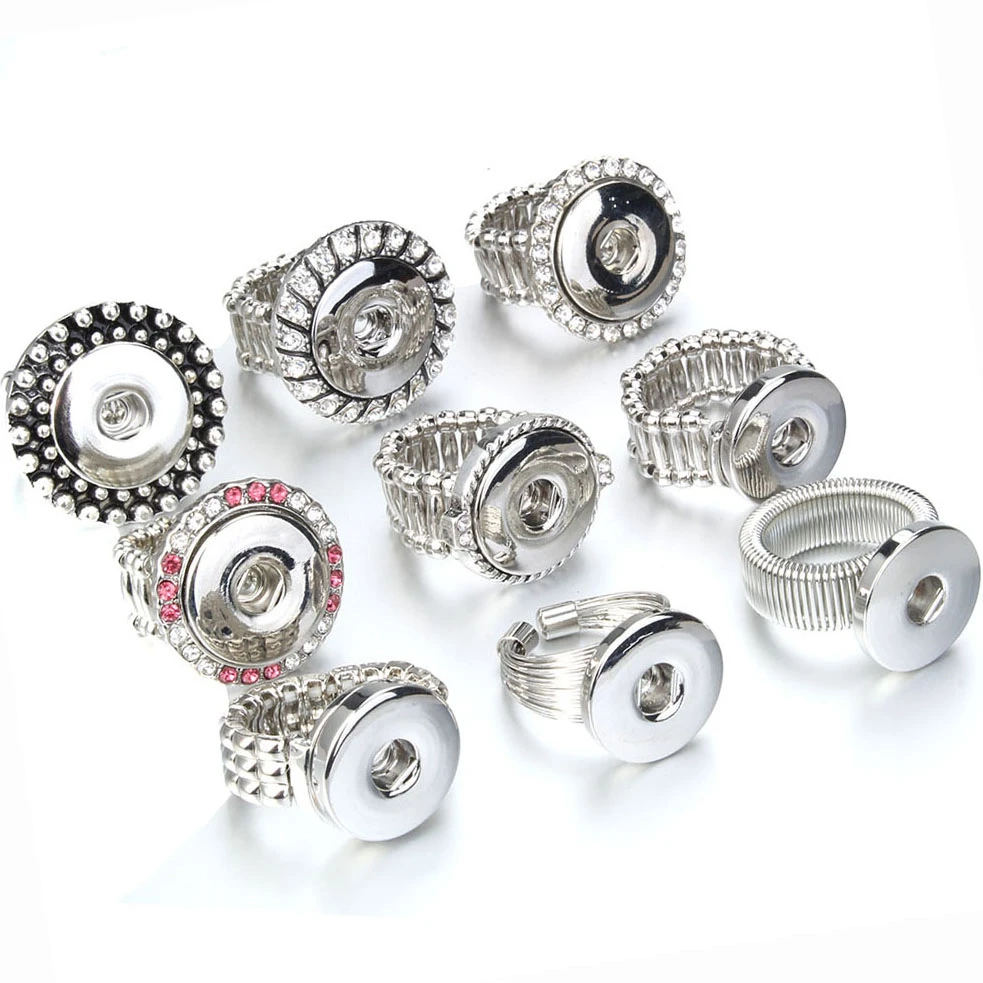New Snap Ring Jewelry DIY Crystal 18mm Metal Snaps Button Ring DIY