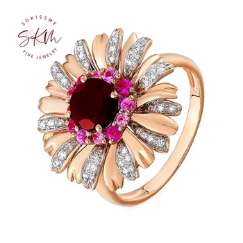 

SKM flower rings for women Ruby rings Vintage 14k 18k rose gold Engagement rings designer Anniversary Luxury Fine Jewelry