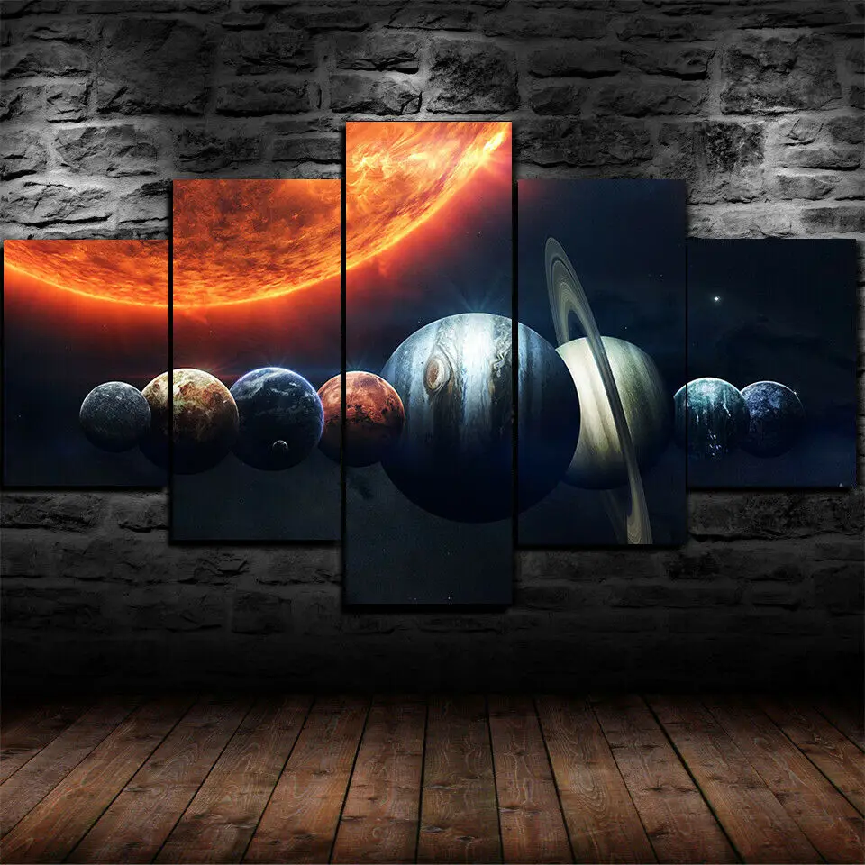 Solar System Painting 5pcs Canvas Print Planets Poster Wall Art Frame Home Decor 